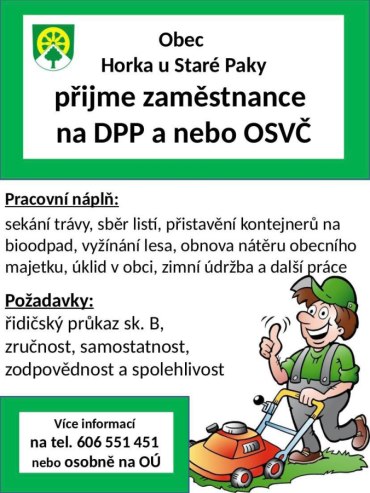 Nabídka na práci - letní údržba v obci. 