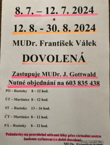 Letní dovolená MUDr. Fr. Válek