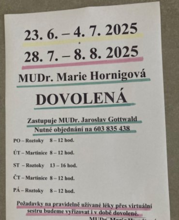 Letní dovolená - praktická lékařka Horka: 